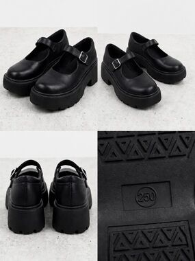 Chunky Mary Jane Platform Vegan Faux Leather Shoes - Black